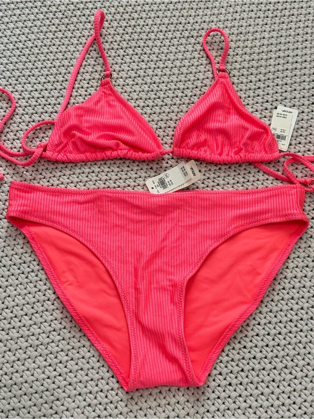 NWT Aerie Bright Pink Ribbed Bikini Set - Size Medium